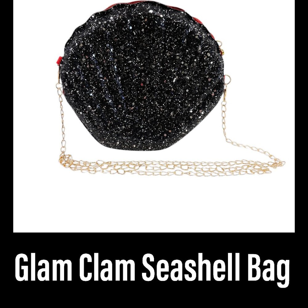 Glam Clam /Sparkle Seashell Crossbody Handbag / Shell Purse- Black/Silver - NWT - Picture 2 of 12